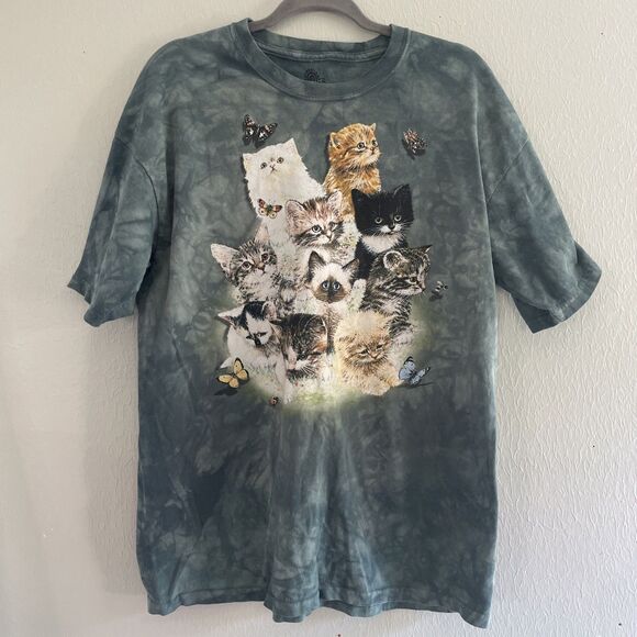 The Mountain Men's T-shirt Kitten Cat Collage Green Tie Dye  XL 100% Cotton - Picture 1 of 5